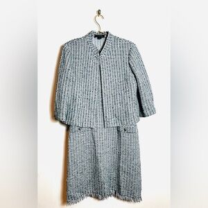 St. John Blue Tweed Suit Dress Jacket